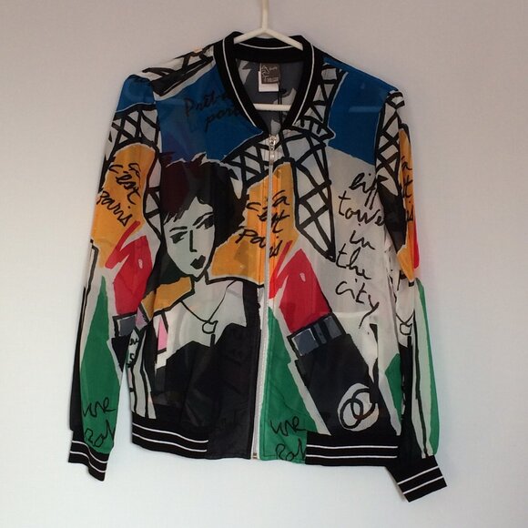 Dolcezza Jackets & Blazers - Simply Art by Dolcezza Sheer Jacket Small Multicolor Paris Zip Long Sleeve NWT